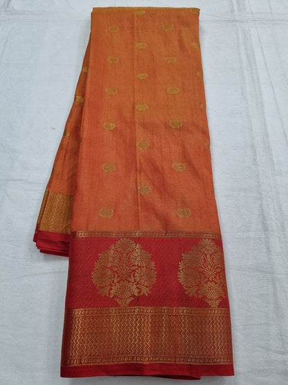 Red And Red Kanchipuram Pure Silk Saree With Temple Border – Kanchipuram Lakshaya Silks