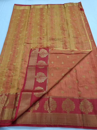 Red And Red Kanchipuram Pure Silk Saree With Temple Border – Kanchipuram Lakshaya Silks