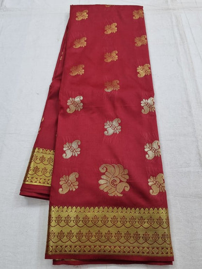 Gold And Yellow Kanchipuram Pure Silk Saree With Floral Buta – Kanchipuram Lakshaya Silks
