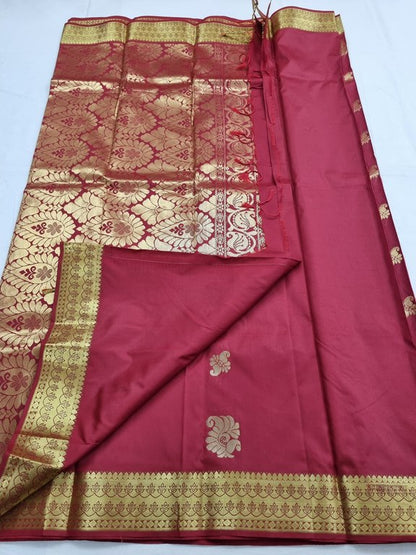 Gold And Yellow Kanchipuram Pure Silk Saree With Floral Buta – Kanchipuram Lakshaya Silks
