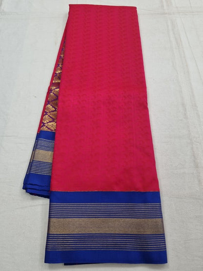 Blue And Red Kanchipuram Pure Silk Saree With Temple Border – Kanchipuram Lakshaya Silks