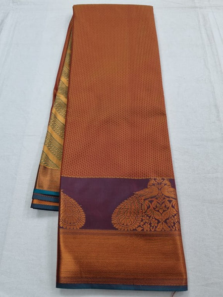 Maroon And Blue Kanchipuram Pure Silk Saree With Paisley Motif