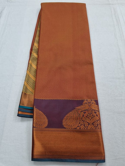 Maroon And Blue Kanchipuram Pure Silk Saree With Paisley Motif – Kanchipuram Lakshaya Silks