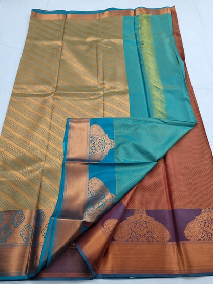 Maroon And Blue Kanchipuram Pure Silk Saree With Paisley Motif – Kanchipuram Lakshaya Silks