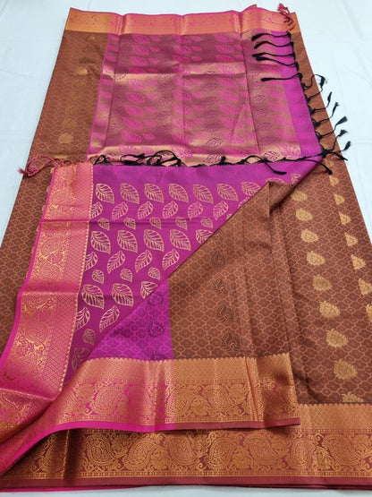 Silver And Red Kanchipuram Pure Silk Saree With Temple Border – Kanchipuram Lakshaya Silks