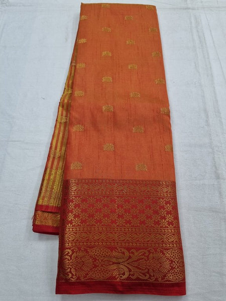 Mustard Yellow And Gold Orange Kanchipuram Pure Silk Sarees