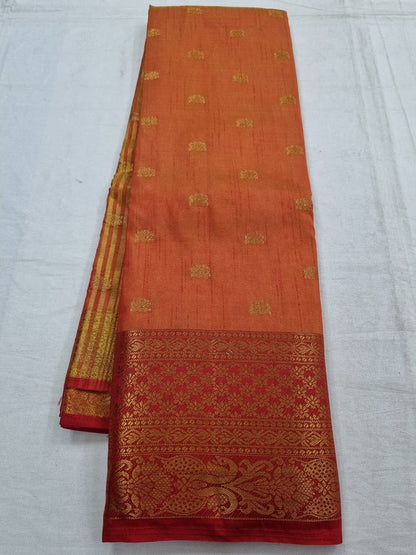 Mustard Yellow And Gold Orange Kanchipuram Pure Silk Sarees – Kanchipuram Lakshaya Silks