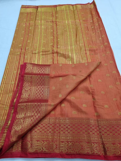 Mustard Yellow And Gold Orange Kanchipuram Pure Silk Sarees – Kanchipuram Lakshaya Silks