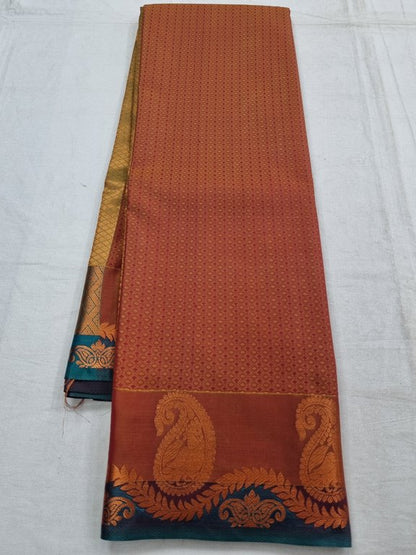 Maroon And Mustard Kanchipuram Pure Silk Saree With Temple Border – Kanchipuram Lakshaya Silks