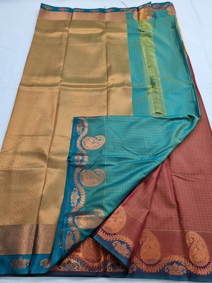 Maroon And Gold Kanchipuram Pure Silk Saree With Paisley – Kanchipuram Lakshaya Silks