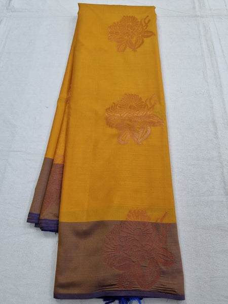 Teal And Mustard Kanchipuram Pure Silk Sarees
