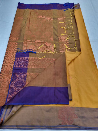 Teal And Mustard Kanchipuram Pure Silk Sarees – Kanchipuram Lakshaya Silks