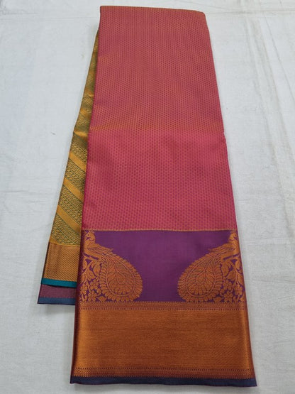 Pink And Purple Kanchipuram Pure Silk Saree With Floral Pattern – Kanchipuram Lakshaya Silks