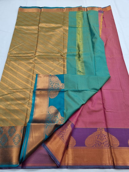 Pink And Purple Kanchipuram Pure Silk Saree With Floral Pattern – Kanchipuram Lakshaya Silks