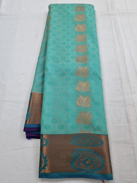 Kanchipuram Pure Silk Sarees Teal And Light Blue