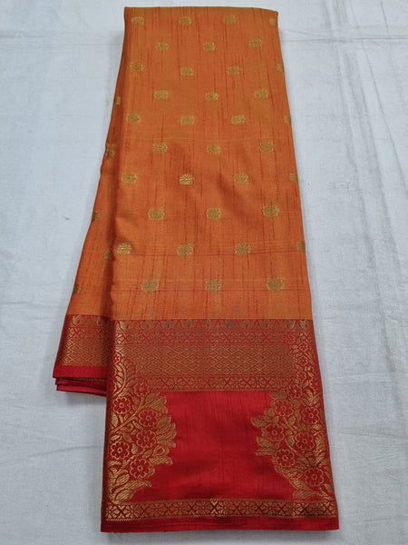 Yellow And Red Kanchipuram Pure Silk Saree With Paisley