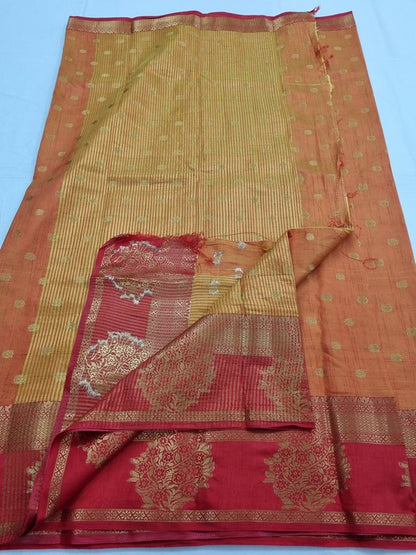 Yellow And Red Kanchipuram Pure Silk Saree With Paisley – Kanchipuram Lakshaya Silks