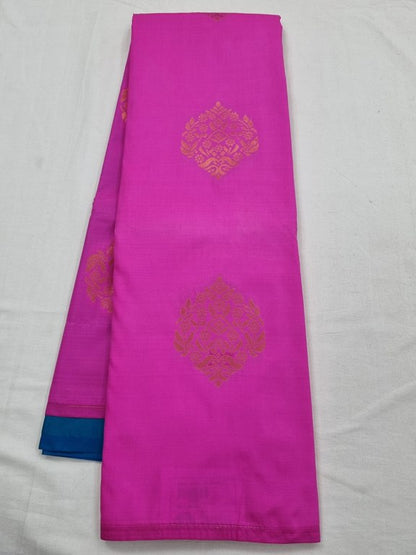 Pink And Red Kanchipuram Pure Silk Saree With Floral Buta – Kanchipuram Lakshaya Silks