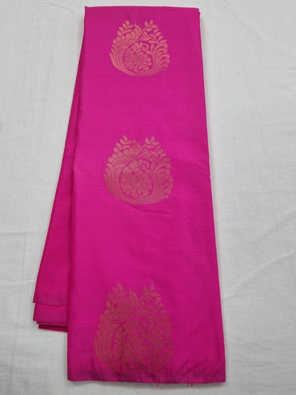 Pink And Purple Kanchipuram Pure Silk Saree With Striped Pattern – Kanchipuram Lakshaya Silks