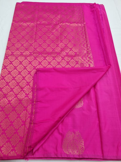 Pink And Purple Kanchipuram Pure Silk Saree With Striped Pattern – Kanchipuram Lakshaya Silks