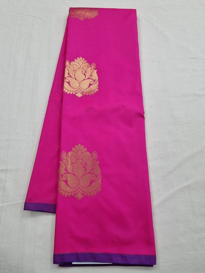 Pink And Gold Kanchipuram Pure Silk Saree With Leaf Motif – Kanchipuram Lakshaya Silks