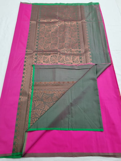Pink And Black Kanchipuram Pure Silk Saree With Floral Buta – Kanchipuram Lakshaya Silks