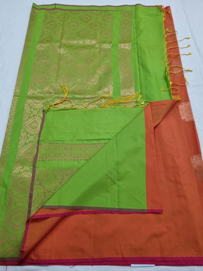 Pure Silk Kanchipuram Saree In Red And Orange – Kanchipuram Lakshaya Silks