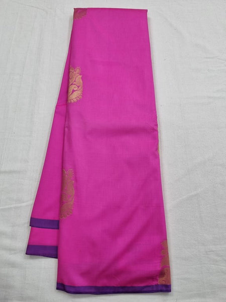 Pink And Cream Kanchipuram Pure Silk Saree With Woven Border