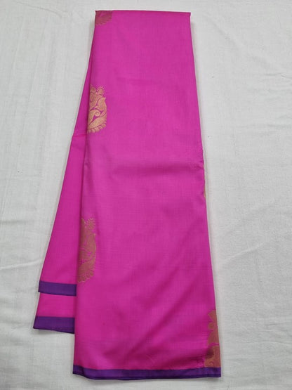 Pink And Cream Kanchipuram Pure Silk Saree With Woven Border – Kanchipuram Lakshaya Silks