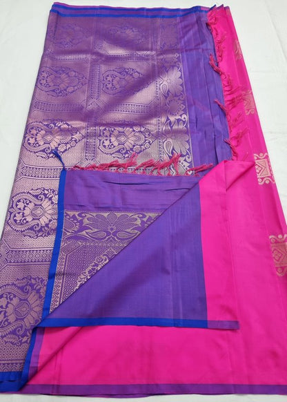 Pink And Blue Kanchipuram Pure Silk Saree With Rich Pallu 270 – Kanchipuram Lakshaya Silks