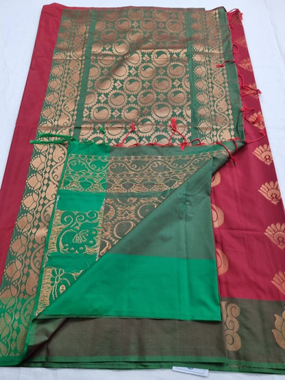 Red And Green Kanchipuram Pure Silk Saree With Floral Pattern – Kanchipuram Lakshaya Silks