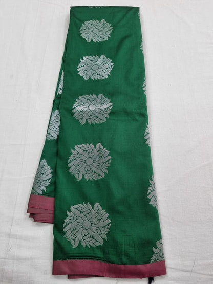 Red And Green Kanchipuram Pure Silk Saree With Leaf Motif – Kanchipuram Lakshaya Silks