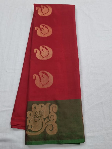 Green And Maroon Kanchipuram Pure Silk Saree With Floral Buta