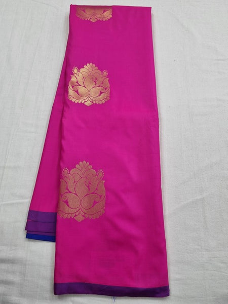 Pink And Blue Kanchipuram Pure Silk Saree With Zari Border