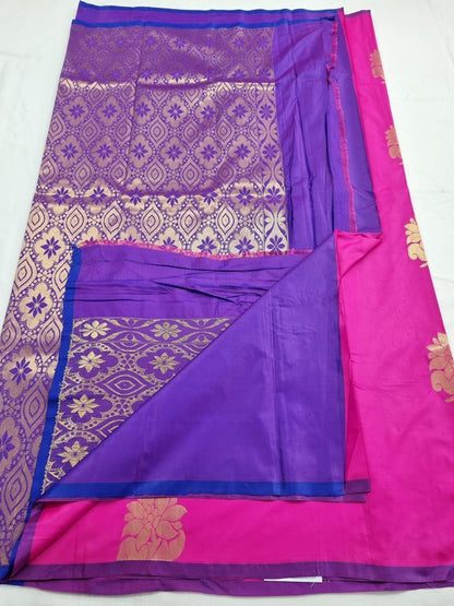 Pink And Blue Kanchipuram Pure Silk Saree With Zari Border – Kanchipuram Lakshaya Silks