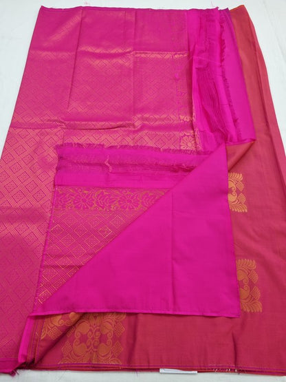 Red And Cream Kanchipuram Pure Silk Saree With Diamond Pattern – Kanchipuram Lakshaya Silks