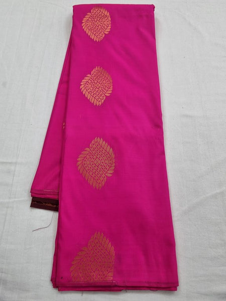 Pink And Gold Kanchipuram Pure Silk Saree With Floral Pattern