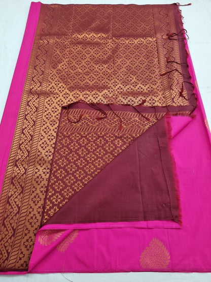 Pink And Gold Kanchipuram Pure Silk Saree With Floral Pattern – Kanchipuram Lakshaya Silks