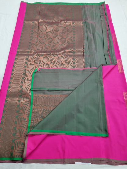 Pink And Green Kanchipuram Pure Silk Saree With Zari Border – Kanchipuram Lakshaya Silks