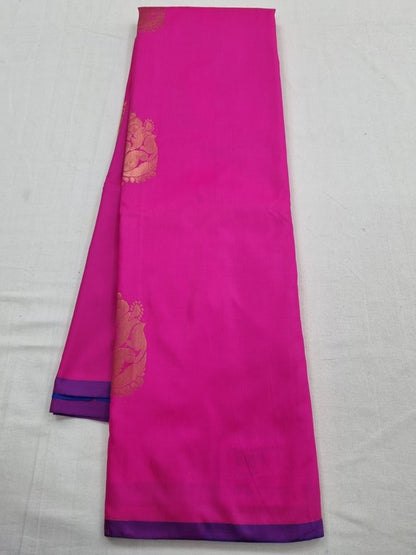 Pink And Yellow Kanchipuram Pure Silk Saree With Gold Zari Work – Kanchipuram Lakshaya Silks