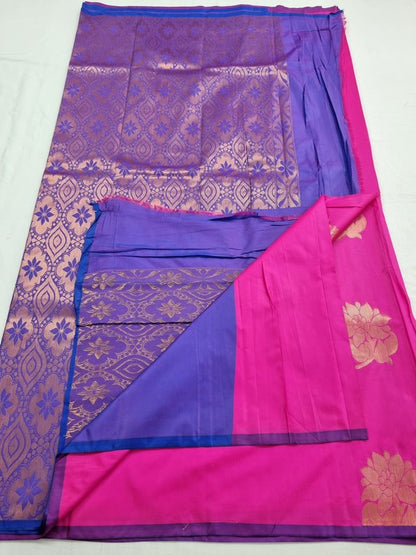 Pink And Yellow Kanchipuram Pure Silk Saree With Gold Zari Work – Kanchipuram Lakshaya Silks