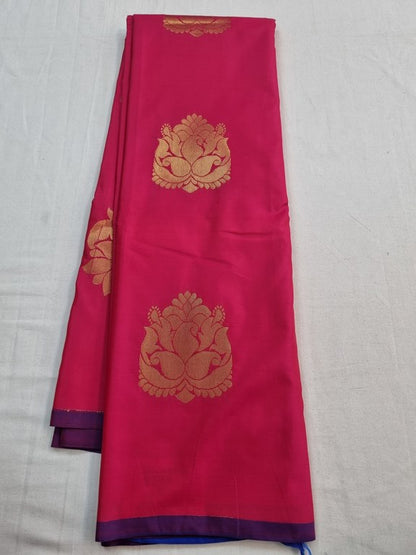 Pink And Yellow Kanchipuram Pure Silk Saree With Floral Pattern – Kanchipuram Lakshaya Silks