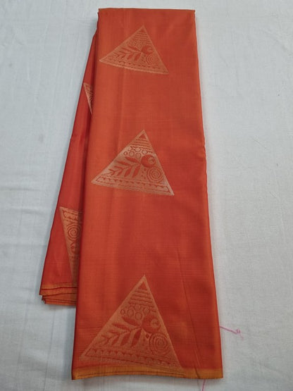 Orange And White Kanchipuram Pure Silk Saree With Temple Border 309 – Kanchipuram Lakshaya Silks