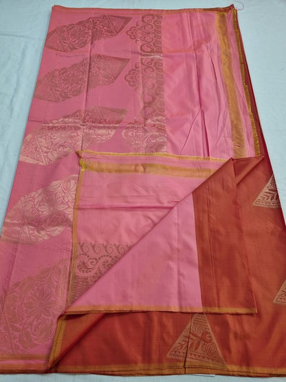 Orange And White Kanchipuram Pure Silk Saree With Temple Border 309 – Kanchipuram Lakshaya Silks
