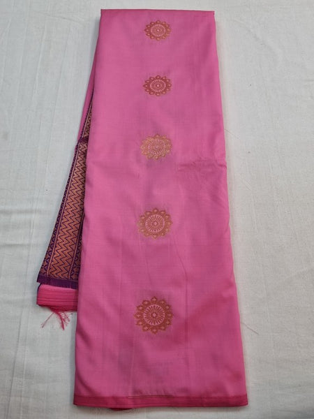 Pink And White Kanchipuram Pure Silk Saree With Patterned Border