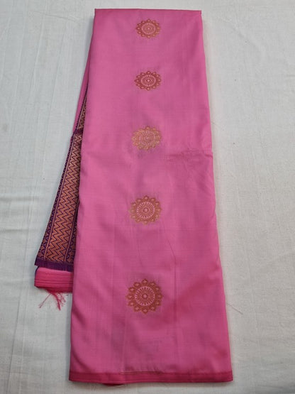 Pink And White Kanchipuram Pure Silk Saree With Patterned Border – Kanchipuram Lakshaya Silks
