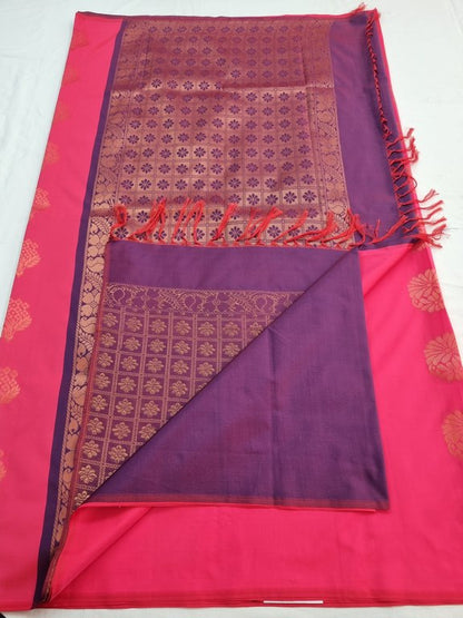 Red And Cream Kanchipuram Pure Silk Saree With Floral Buta – Kanchipuram Lakshaya Silks
