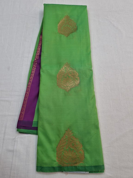 Lime Green And Purple Kanchipuram Pure Silk Sarees