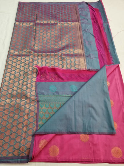 Red And Pink Kanchipuram Pure Silk Saree With Floral Pattern – Kanchipuram Lakshaya Silks