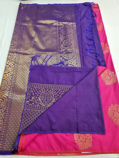 Red And Pink Kanchipuram Pure Silk Saree With Floral Border – Kanchipuram Lakshaya Silks
